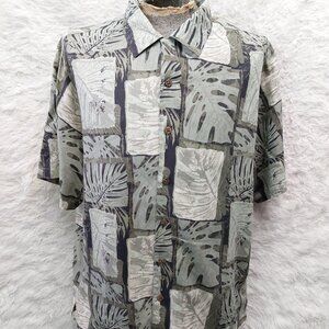 Caribbean Hawaiian Shirt Mens Silk Blend Gray Camp Tropical Size XL